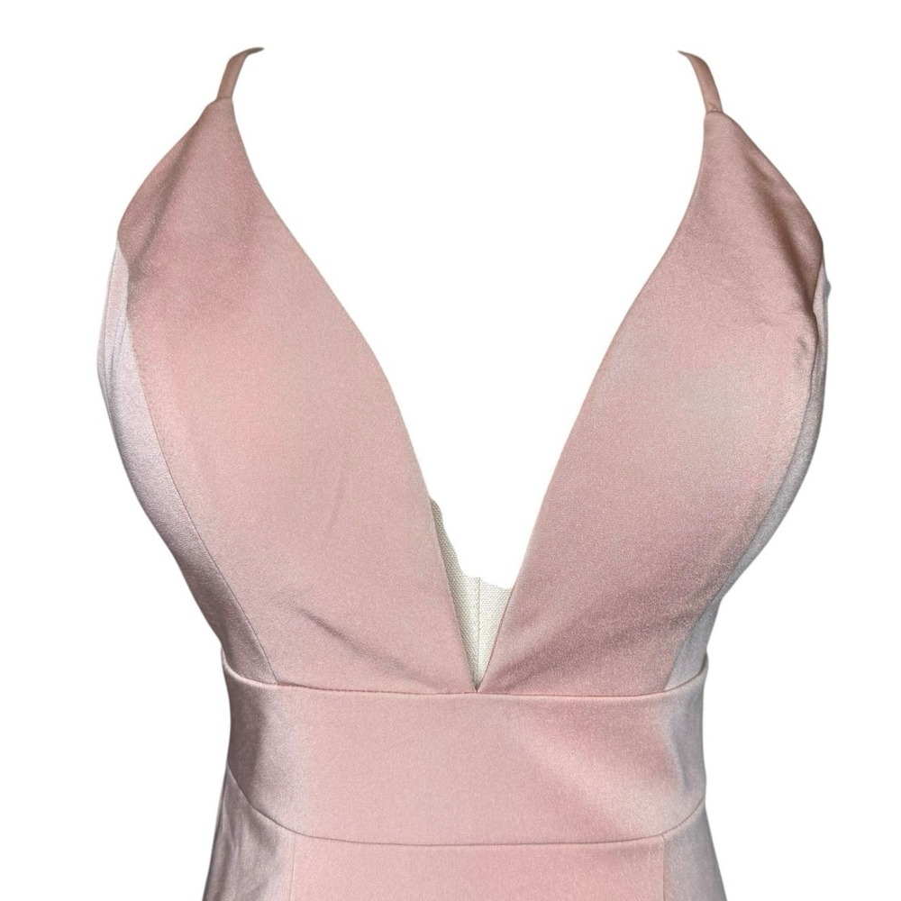 Jovani Plunging Neckline Mini Dress Cocktail Party Wedding Blush Pink NEW size 0 - Picture 3 of 5